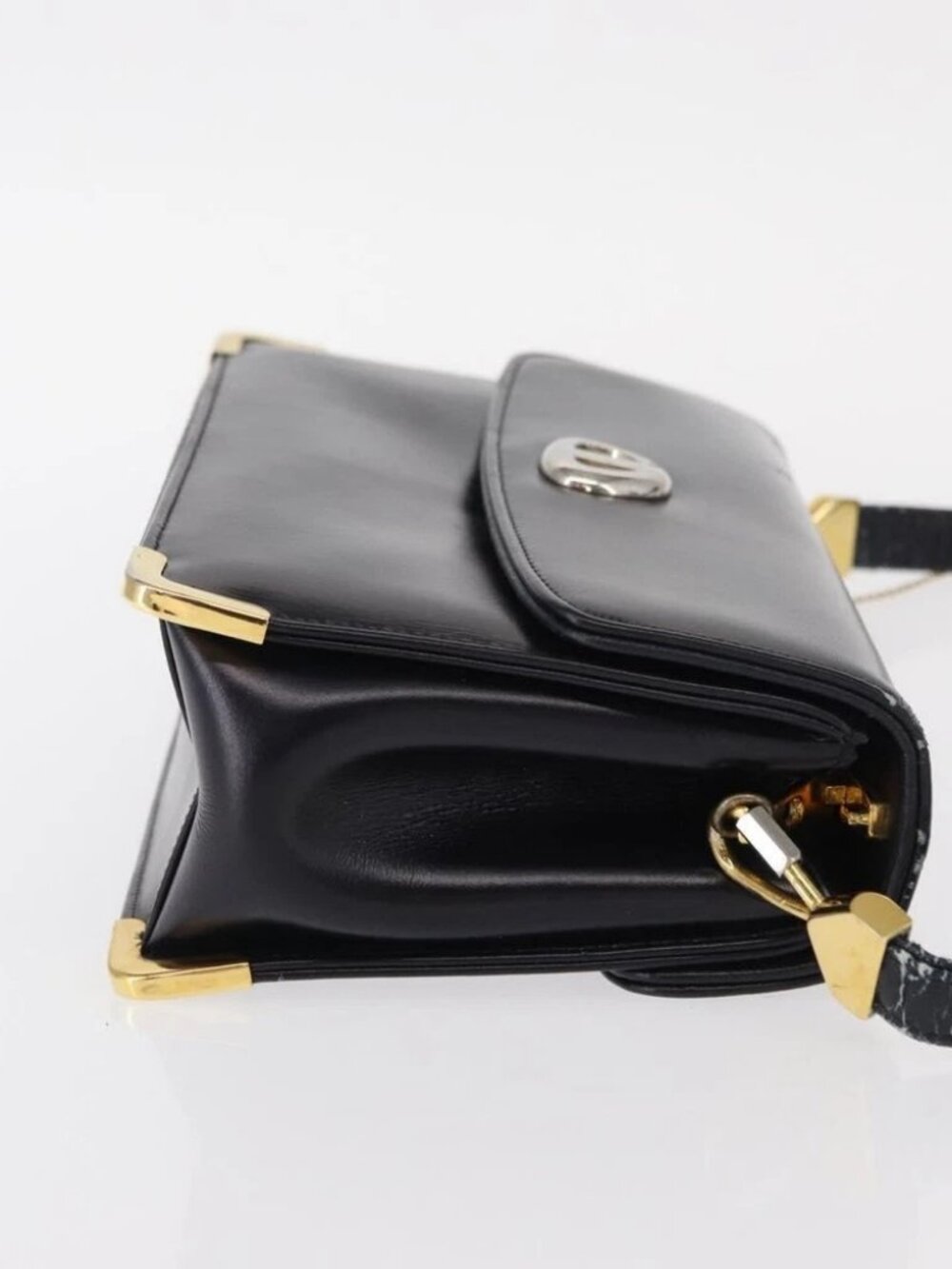 Christian Dior Shoulder Bag Leather Navy Gold Auth - Picture 5 of 16